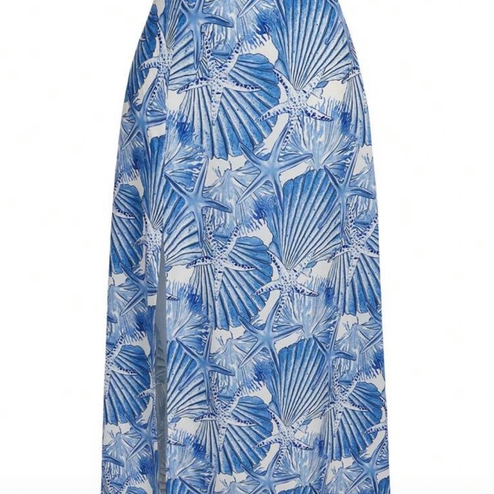 Blue Seashell Print Two-Piece Set - Crop Top & Midi Skirt - Picture 3 of 4